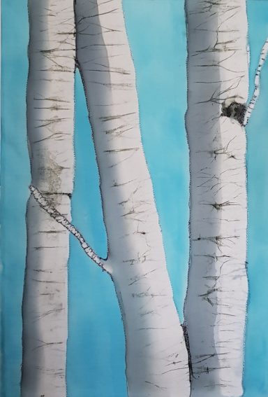 Berken Drie witte berken met een heldere blauwe achtergrond.